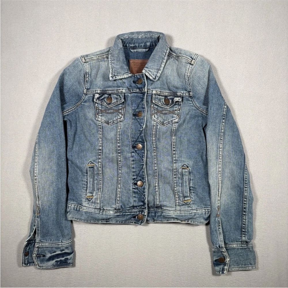 Abercrombie & Fitch Denim Trucker Jacket Women’s Small Blue Stretch Distressed